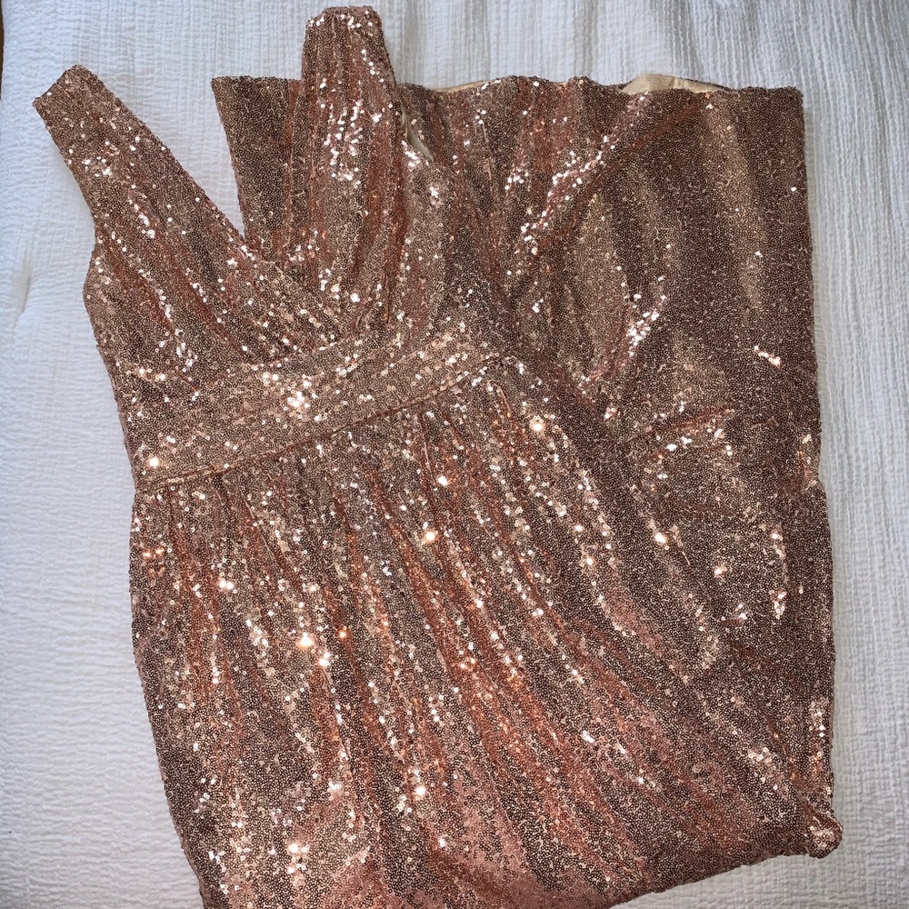 Rose Gold Sequin V-Neck Bridesmaid Dress